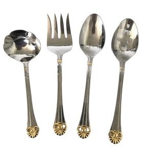 LOT of 4 - Estia GOTHIC GOLD Accent Stainless KOREA Flatware SERVING PIECES